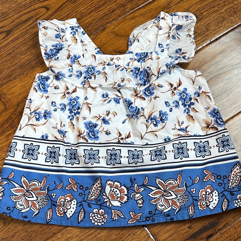 Janie and Jack Floral Blue and White Kids Top